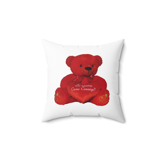 Romantic Teddy Bear Pillow - '¿Me Quieres Cazar Conmigo?'