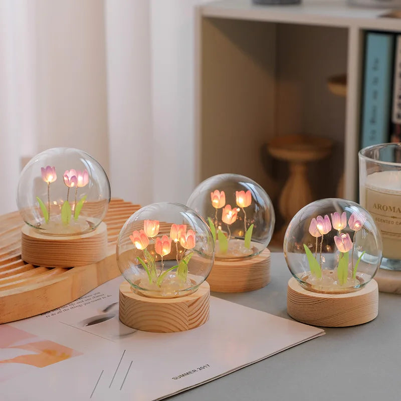 Mini Tulip Night Light Handmade DIY Materials Cute Home Decoration Ornament Birthday Gift For Girl Family Friend Child Christmas