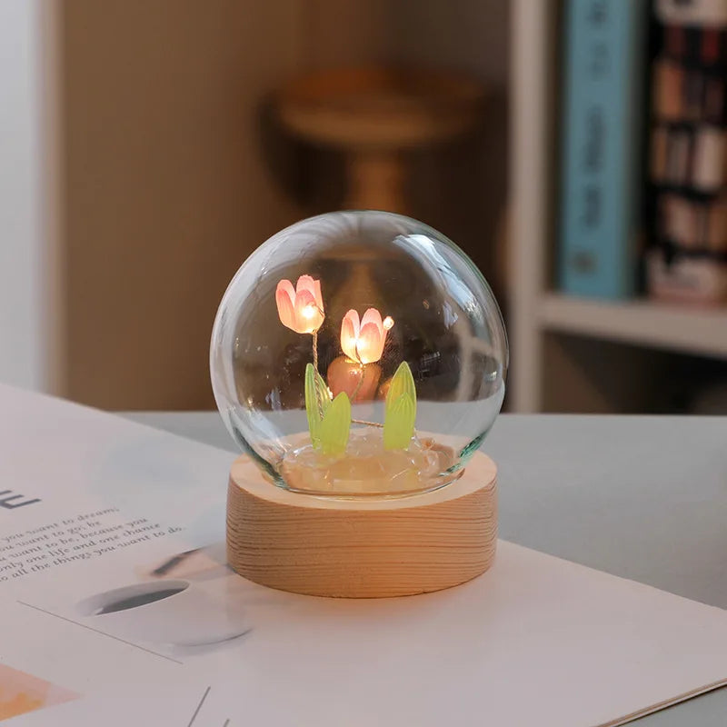 Mini Tulip Night Light Handmade DIY Materials Cute Home Decoration Ornament Birthday Gift For Girl Family Friend Child Christmas